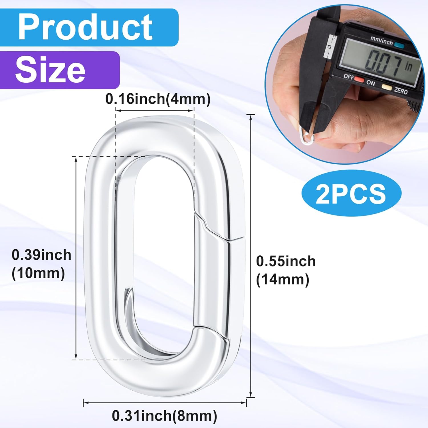 2pcs Oval Necklace Carabiner Clasps, Silver Filled Jewelry Clasps Closures, Spring Pendant Bracelet Connector Necklace Shorter Enhancer for Women DIY Crafts, Jewelry Making (8 x 14 mm) - Image 2