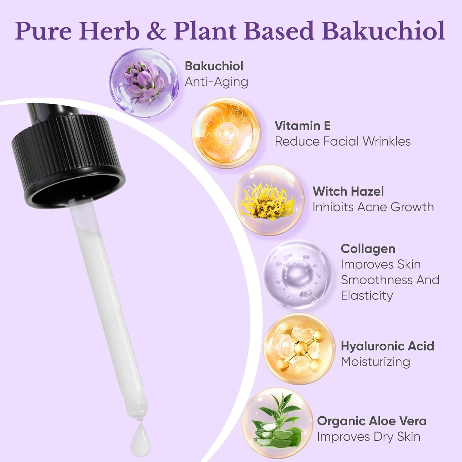 Bakuchiol Retinol Serum for Face - Retinol Alternative for Sensitive Skin with Vitamin E, Hyaluronic Acid, Collagen, Serum for Anti-Aging, Wrinkle Reduction Skin Firming & Smoothing 1 oz - Image 3