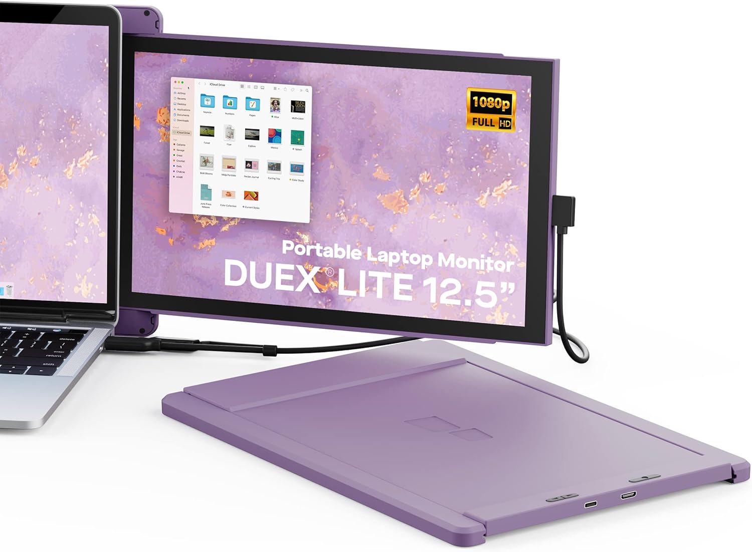 New Mobile Pixels Duex Lite Portable Monitor for Laptops(2025 Upgraded), 12.5″ Full HD IPS Laptop Screen Extender, USB C/HDMI Powered Plug and Play, Windows/Mac/Android/Switch Compatible (Misty Lilac)