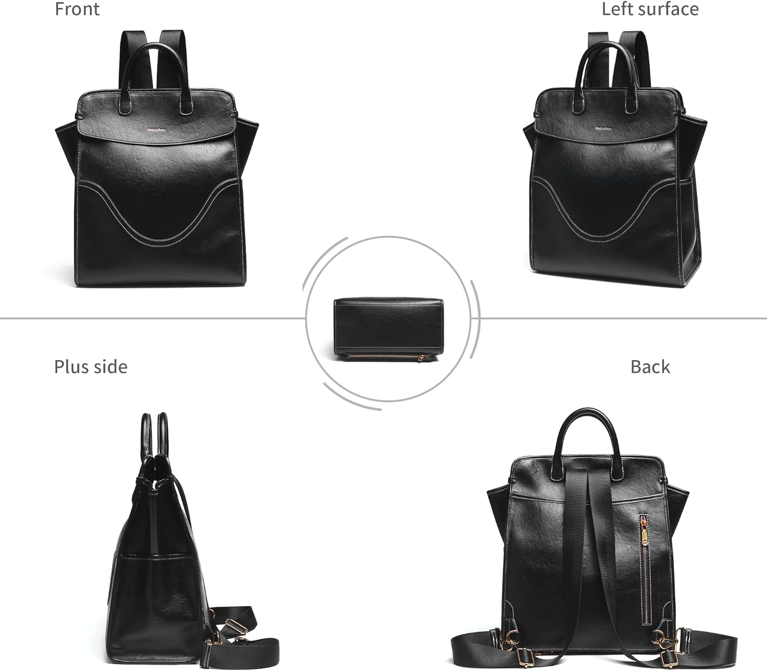 Medium Laptop Backpack Purse for Women and Men PU Leather Anti-theft Fashion Large Capacity Travel Casual Rucksack Convertible Business Computer Bags 240A Black - Image 3