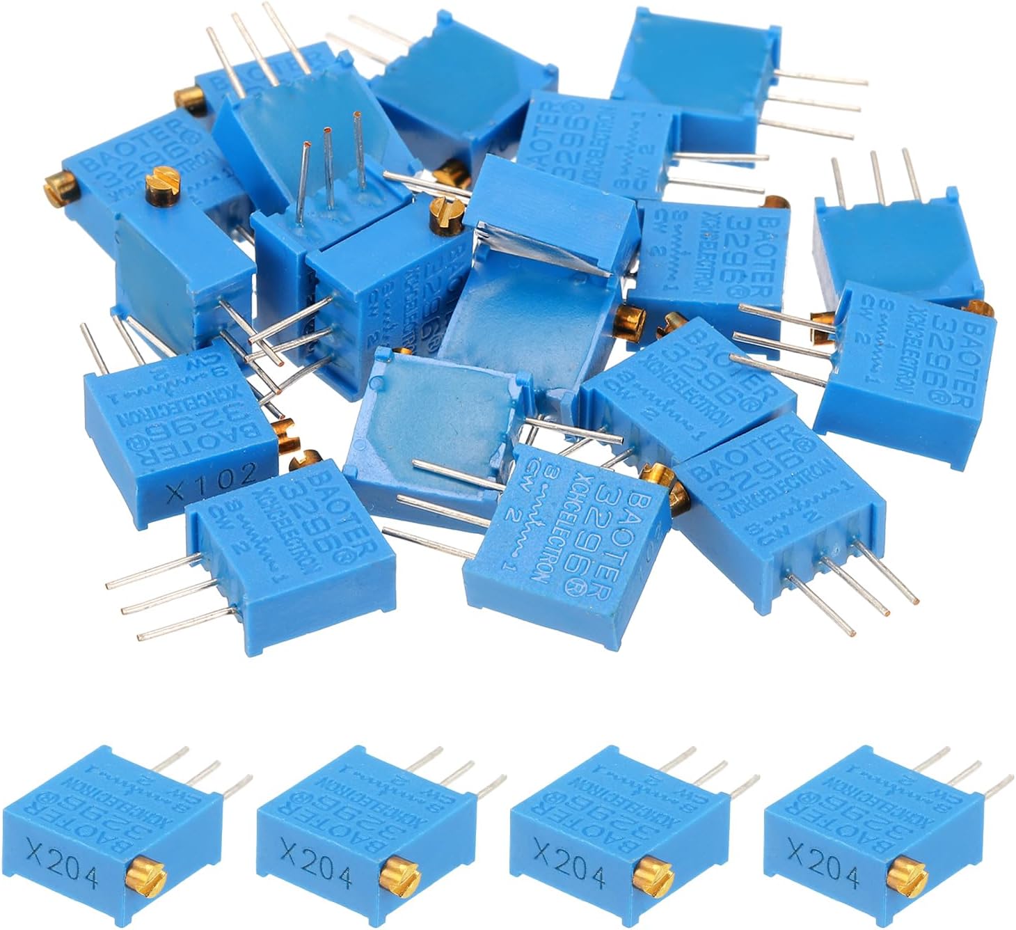 - MECCANIXITY 20Pcs 200K Ohm Multiturn Trimmer Potentiometer, 3296X Side Adjustable Variable Resistor High Precision Potentiometer for Precision Circuit Adjustment, DIY Electronics Projects