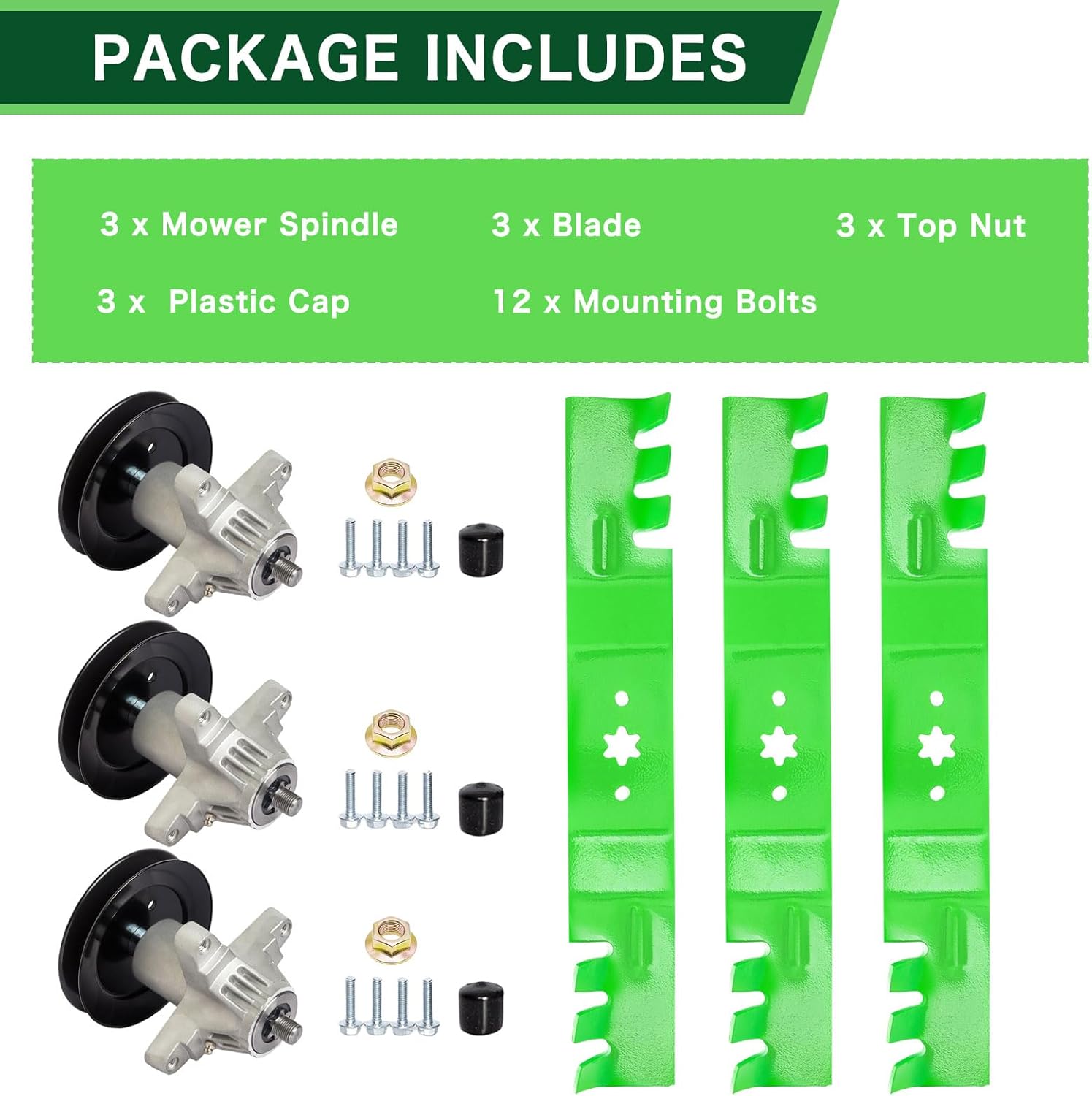 Deck Rebuild Kit Kit for MTD Cub Cad et 54 inch Cut Deck ZT-54 Z6600 RZT L54 S54 Zero-Turn Mower Includes (3) Spindle 618-05137 (3) Toothed Blade 742-0677