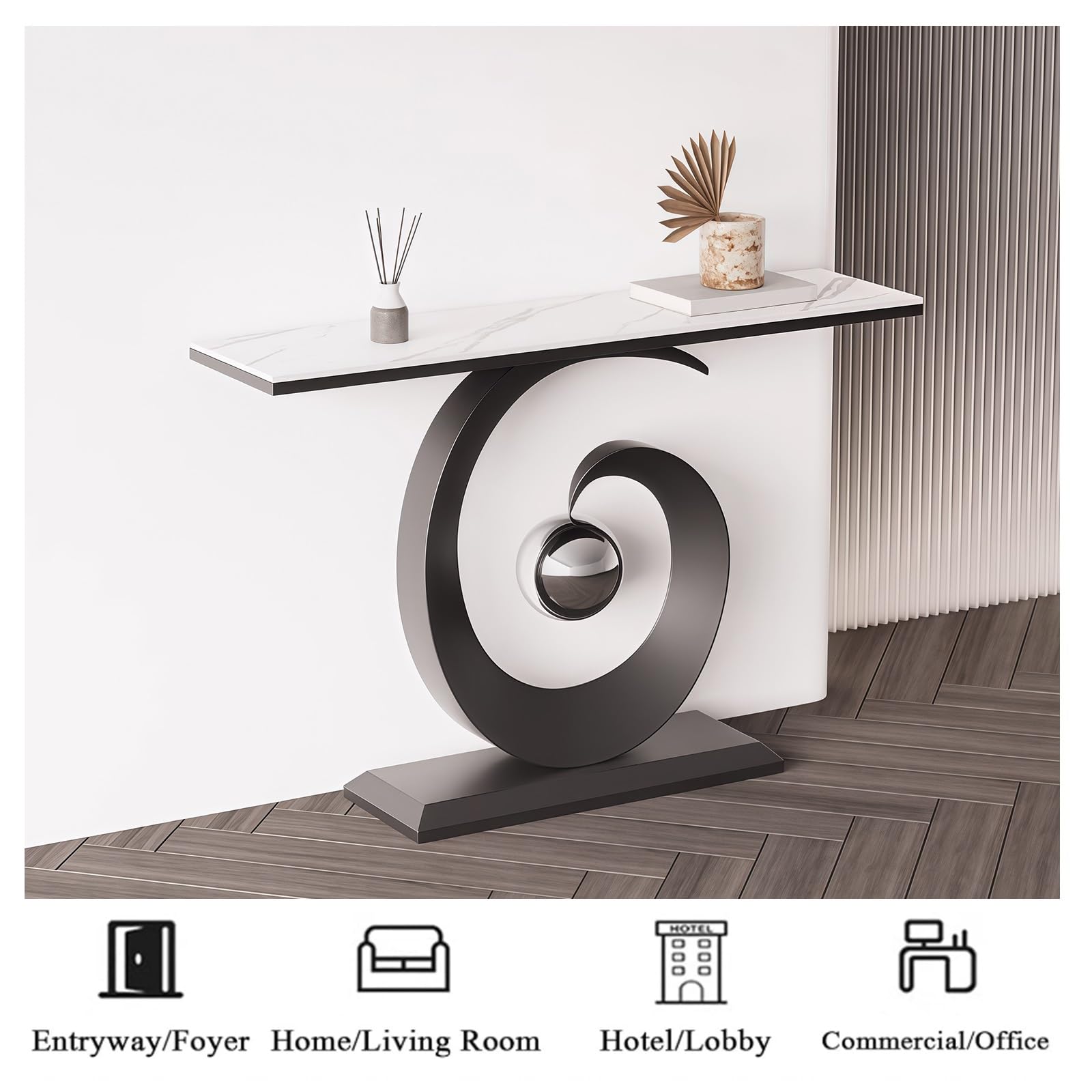 Consola para Entrada,Moderna Mesa de Entrada,Mesa Estrecha con Estructura de Metal,Mesa de Entrada con Base de círculo,para Recibidor Sala de Estar(Gold+Brown,150cm/59)