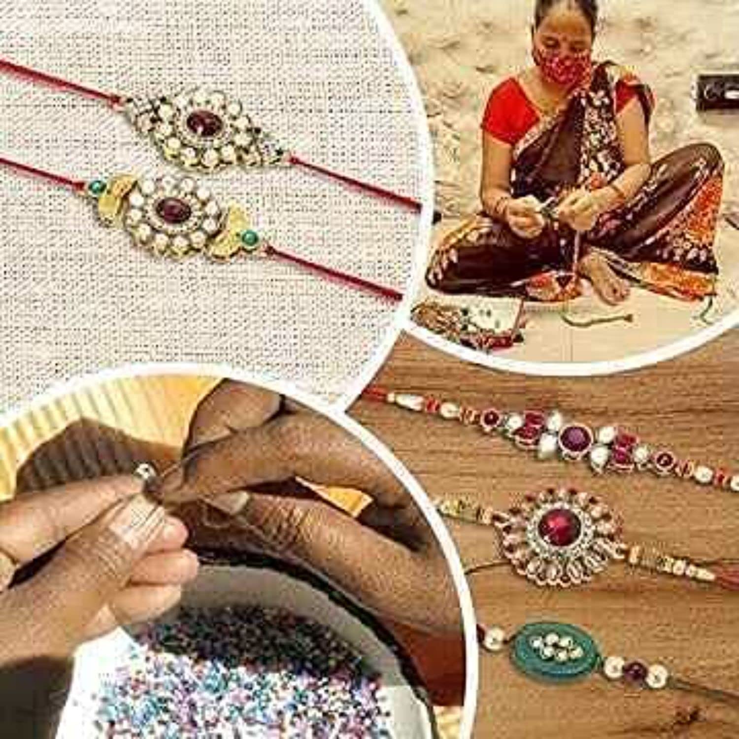 Handcrafted Pearl & Kundan Bhaiya Rakhi for Brother (R120W)