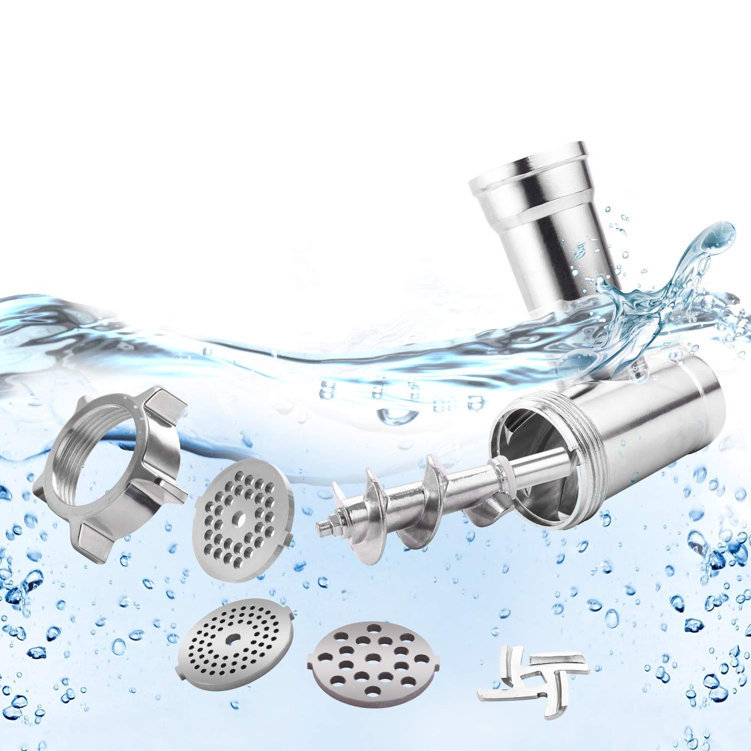 Tritacarne elettrico in acciaio inox tritacarne con 3 piastre abrasive, lama e attacco Kubbe max. 2000 W (L 1)