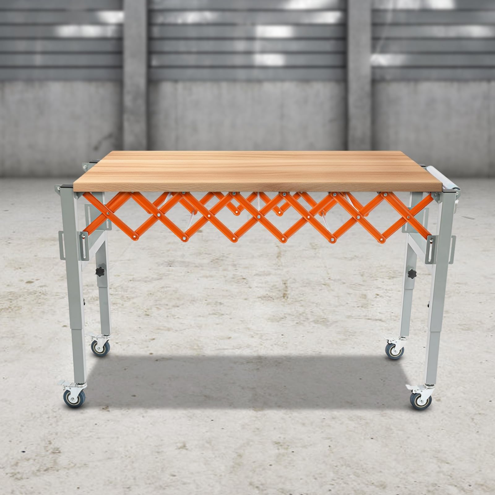 Soporte de Rodillos transportadores Ajustable, Cinta transportadora giratoria Extensible con 4 Ruedas, Mesa Extensible con Sistema de gi-ro de Rodillos y 2 Ganchos, Carro telescópico
