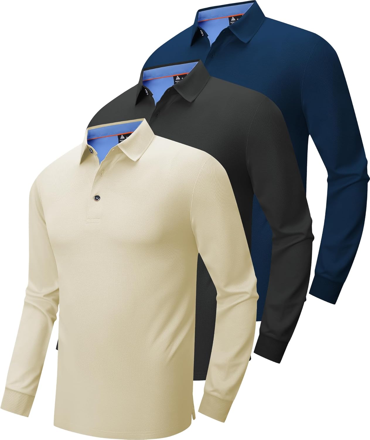 V VALANCH 3 Pack Men's Long Sleeve Polo Shirts Moisture Wicking Golf Polos Business Travel Casual Collared Shirt