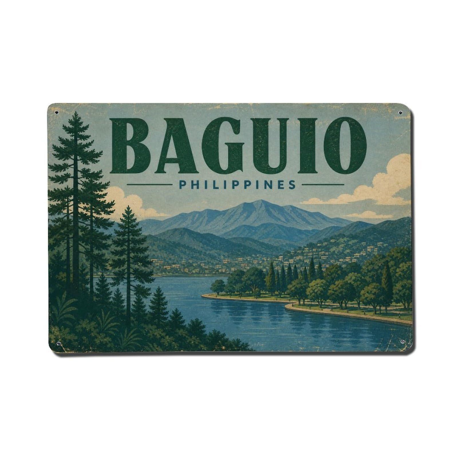 Vintage Travel Philippines Baguio Metal Tin Sign Plaque Wall Decor for Cafe, Club Bar, Office, Garden Metal Poster 8x12Inch