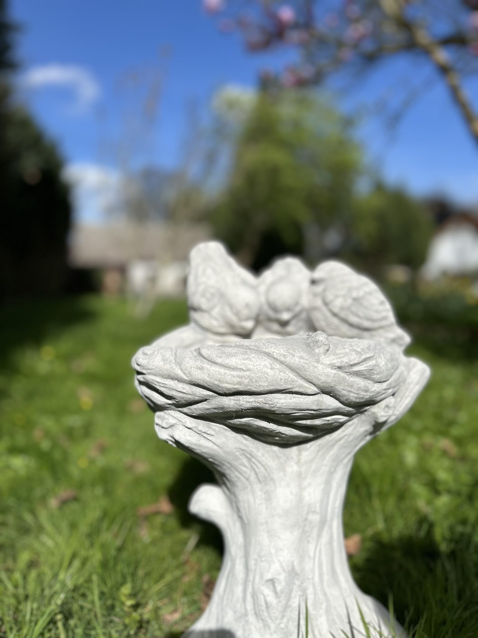 FABRIQ Grande abbeveratoio per uccelli su base, 46 cm, 20 kg, in pietra pressofuso, resistente alle intemperie e al gelo, decorazione da giardino