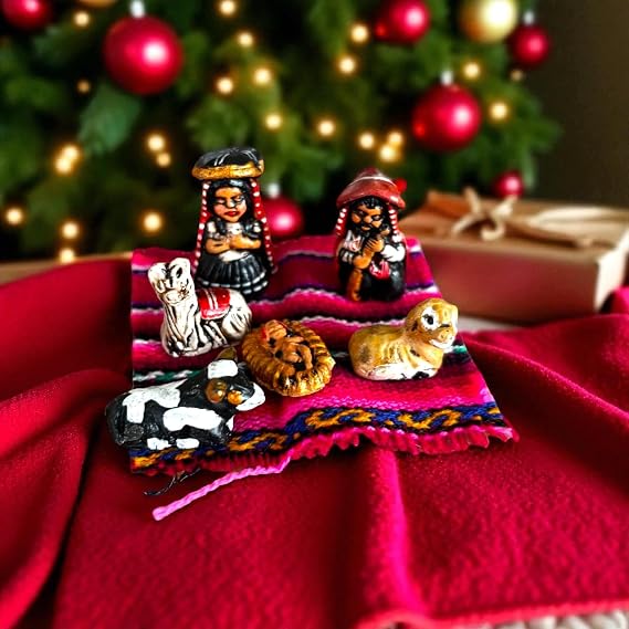 Tiny Peruvian Nativity Scene 6 pcs set 1 tall, Christmas Decor Xmas ornaments, holy family ethnic figurines, ornaments gift decorations