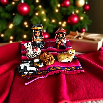 Tiny Peruvian Nativity Scene 6 pcs set 1 tall, Christmas Decor Xmas ornaments, holy family ethnic figurines, ornaments gift decorations