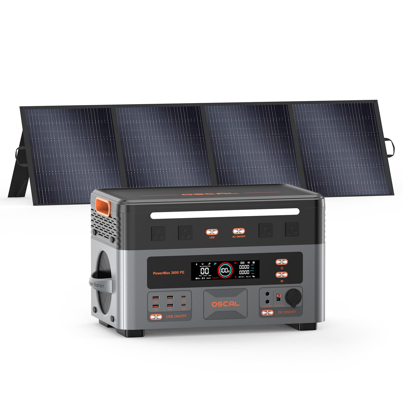 3600W Centrale Elettrica Portatile con Pannello 200W, 2160Wh Generatore Solare con Batteria LFP, UPS, Ricarica 80% in 1h, 14 Porte, Portable Power Station per Casa, Camper, PowerMax 3600PE