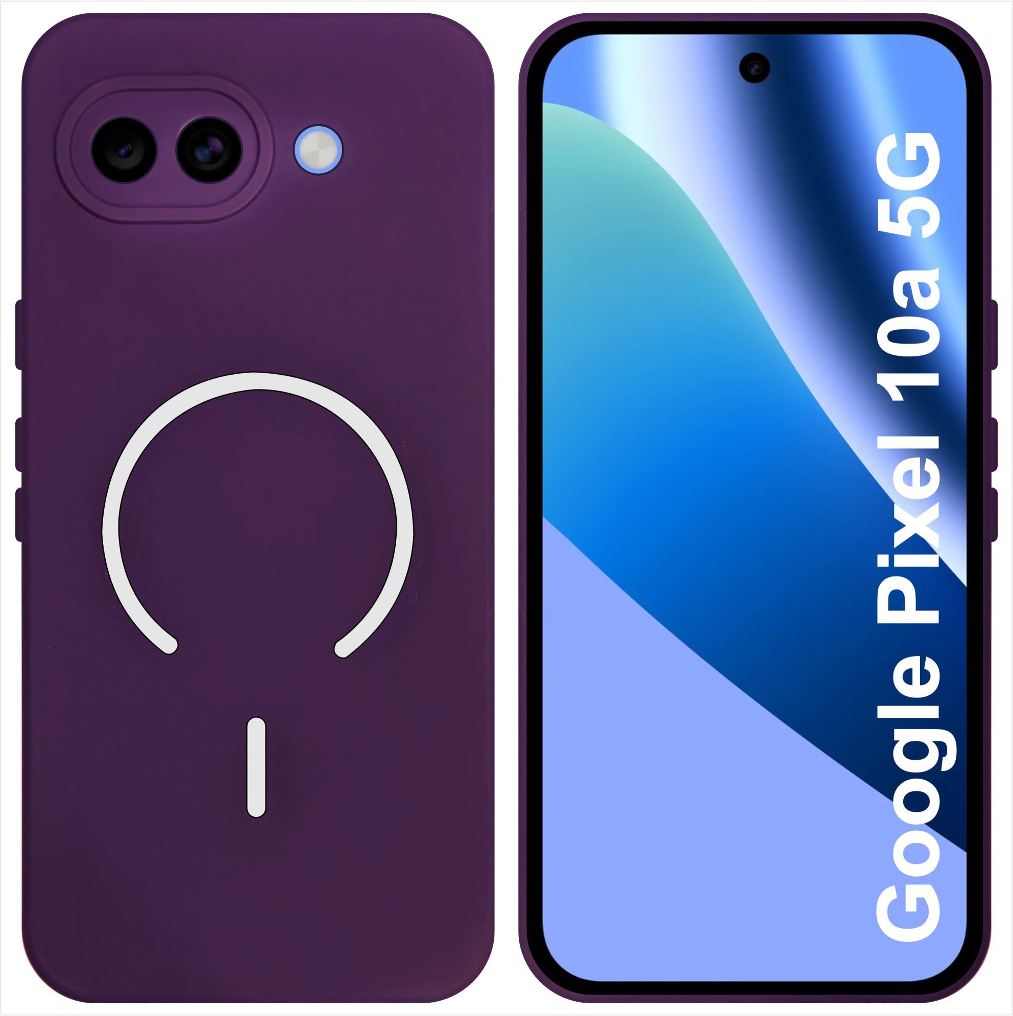 SBMS Silicone Back Cover Case for Google Pixel 10a 5G | Soft Micro-Fibre Lining Inside | Magsafe Print On Back Side Camera Protection Bump | Shockproof Case Google Pixel 10a 5G (Purple)