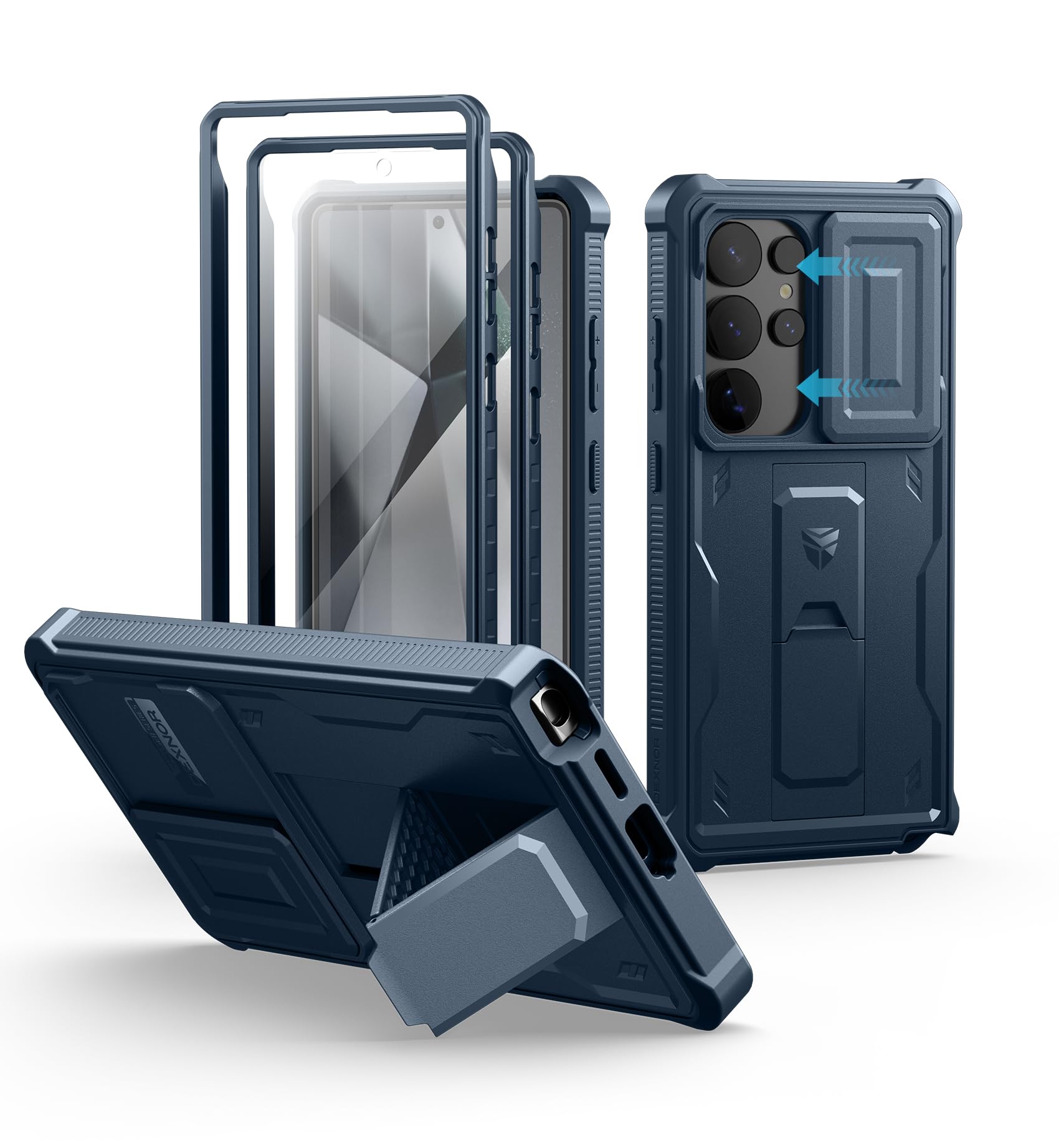 Dexnor for Samsung Galaxy S25 Ultra Case with Built-in Slide Camera Cover &amp; Screen Protector &amp; Kickstand, Heavy-Duty Shockproof Rugged Case Full-Body Bumper Cover for Galaxy S25 Ultra(2025),Navy Blue