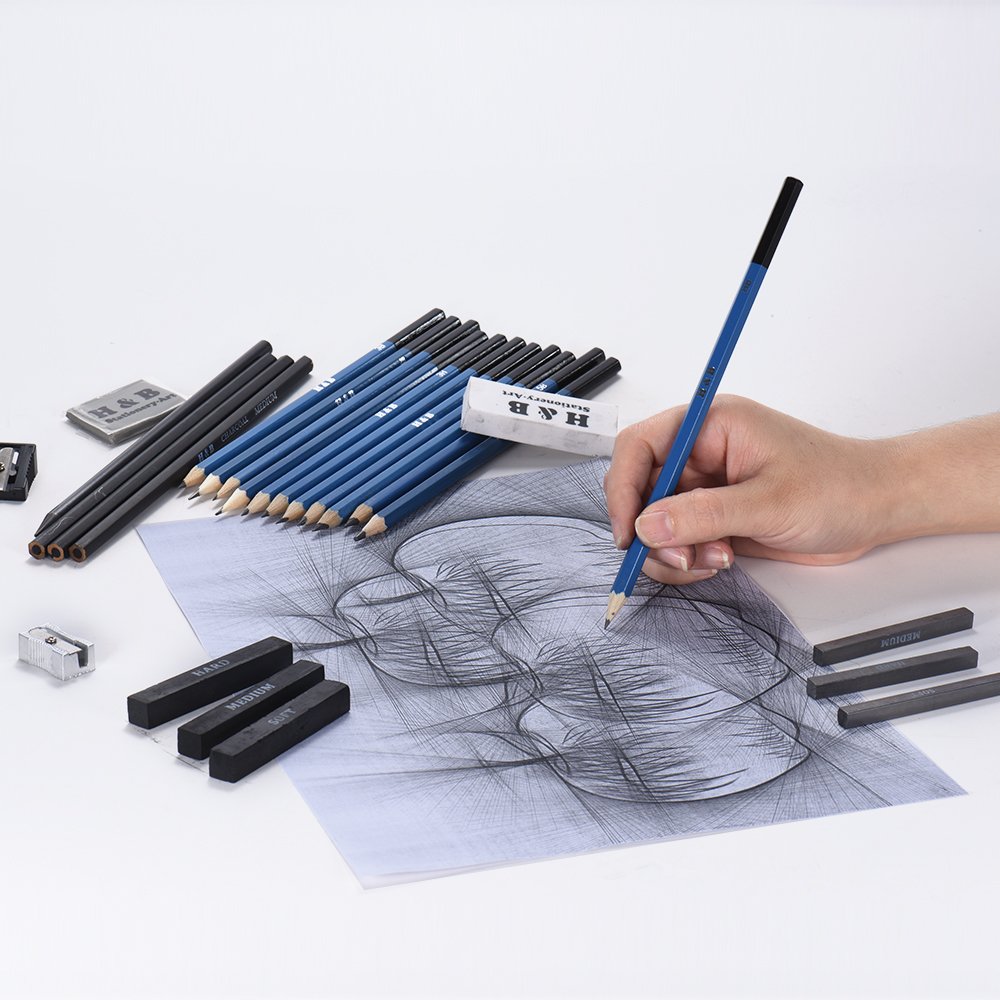Irfora 26pcs Professional Drawing Sketch Pencil Kit Set Including Sketch Pencils Graphite & Charcoal Pencils Sticks Erasers Sharpeners for Art Supplies Students