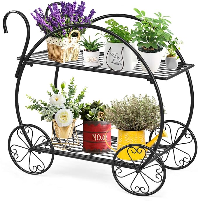 KOMFOTTEU Blumenständer Metall, Pflanzwagen Blumenwagen mit 4 Räder