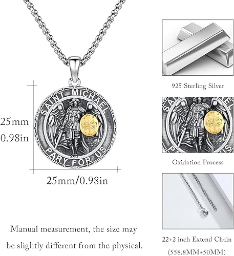 Vista 681 de Collar con colgante de plata de ley 925 con medalla de San Patrón, joyería religiosa para hombres y mujeres, con cadena de acero inoxidable 316L