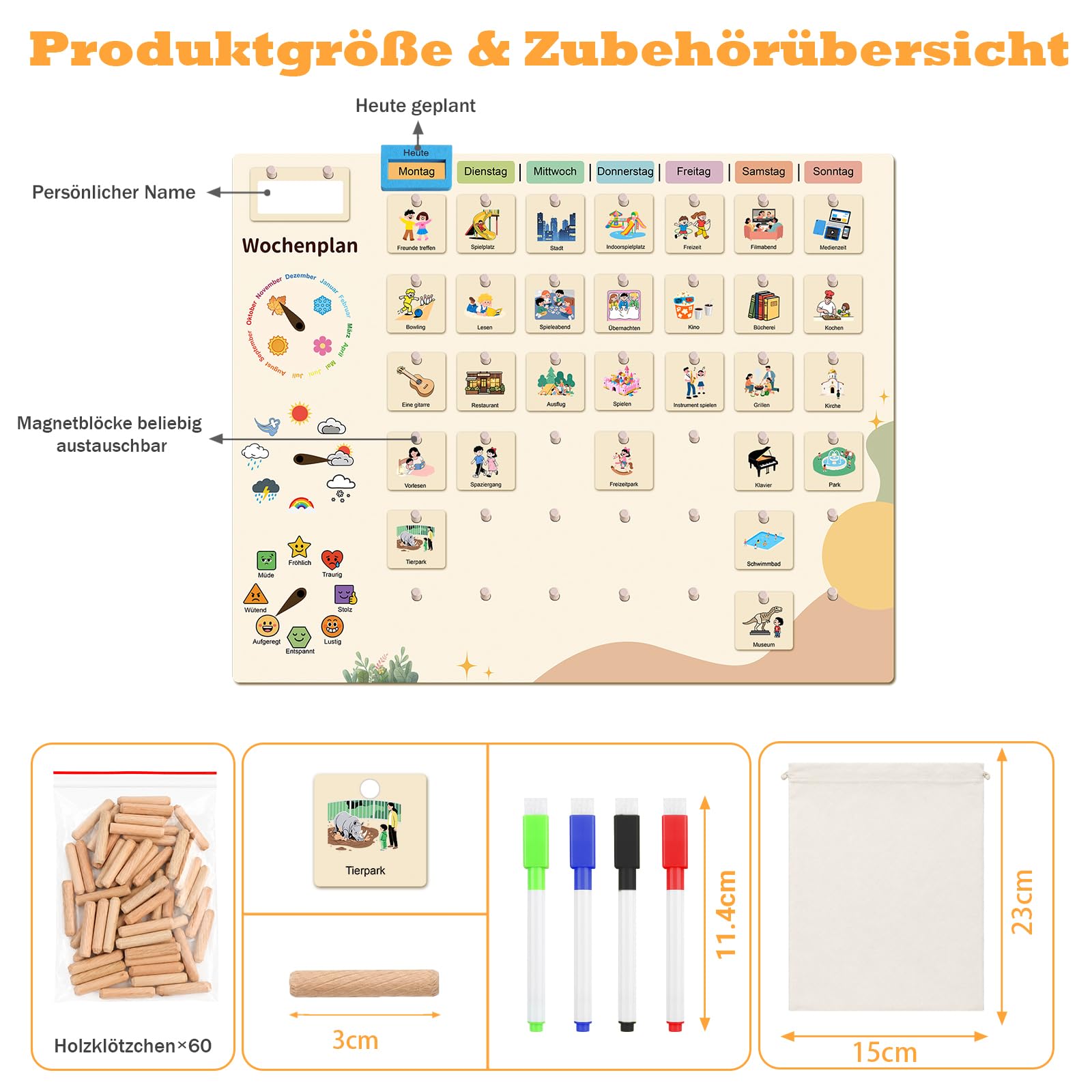 Planner Settimanale Bambini Montessori in Legno con Carte Attività