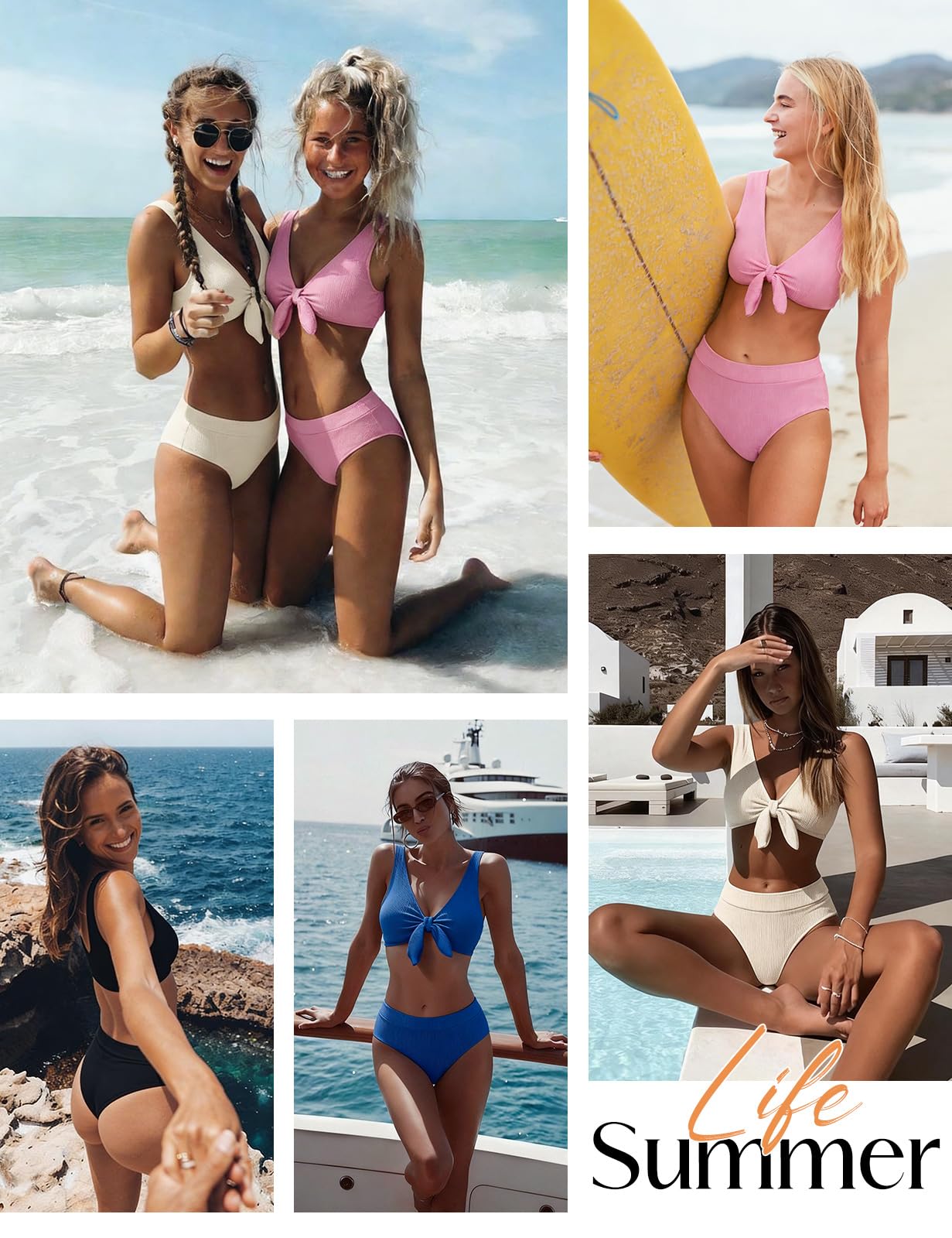 Costume Donna Due Pezzi Vita Alta Sexy Scollo a V Bikini Design con Lacci,Curvy Tonificare l'addome Costumi Piscina Spiaggia Tessuto con Trama