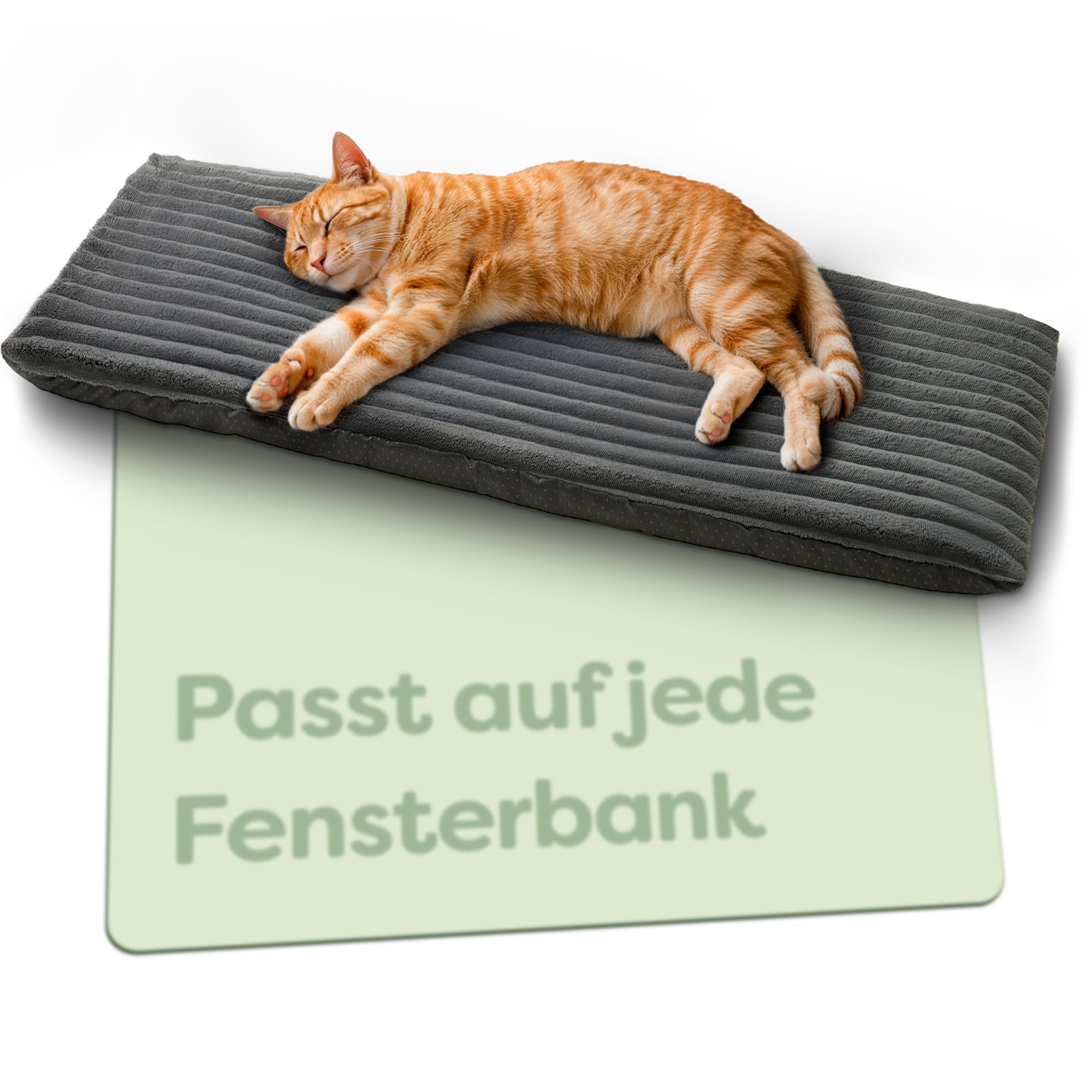Knupis Fensterliege Fensterbank für Katzen 90 x 28 cm – Selbstheizende Katzendecke ohne Strom – Weich & Geräuschdämpfend – Waschbarer Bezug – rutschfest – Wärmedecke für Katze – Katzenliege – Grau