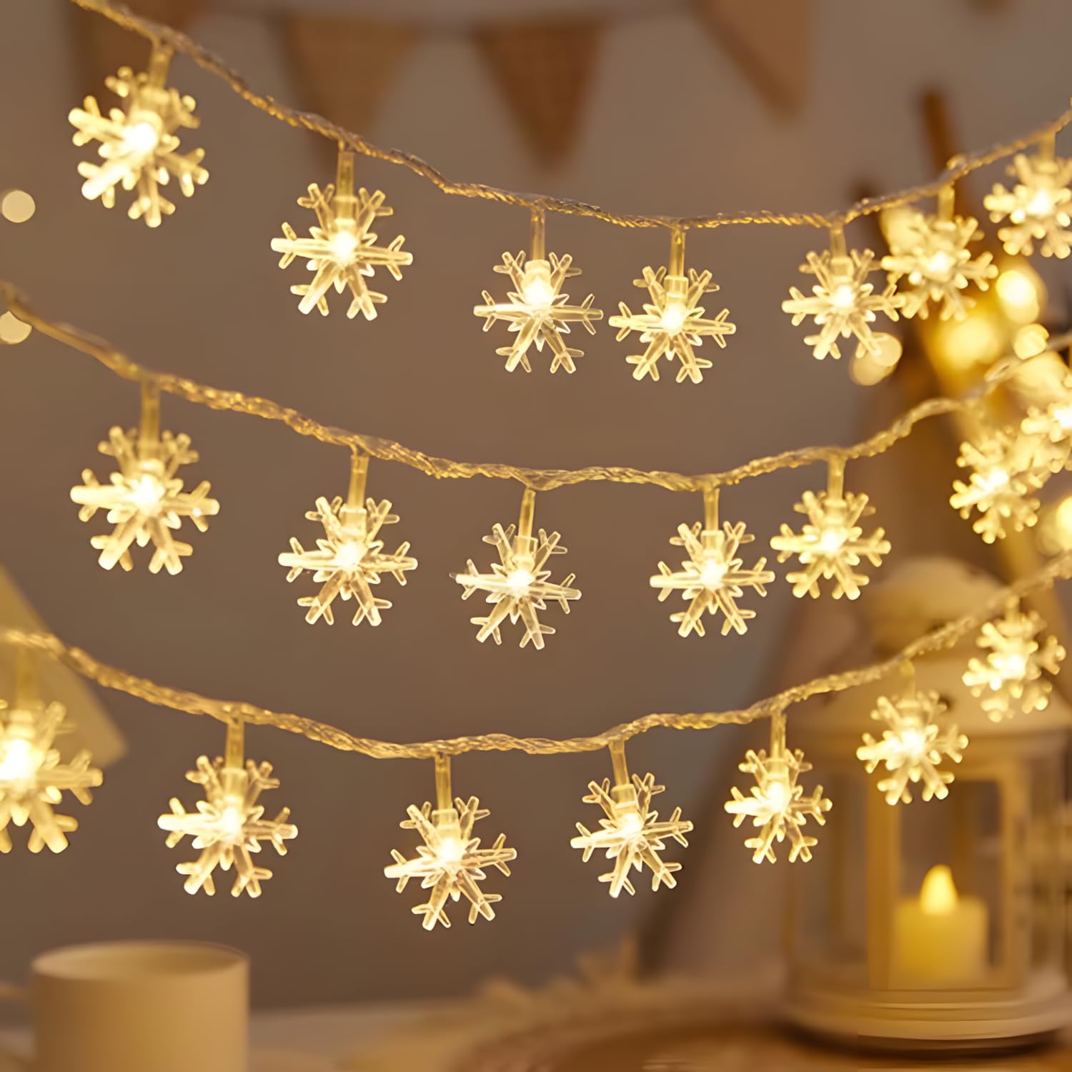 One94Store 3 Meter 14 Snowflake LED String Light for Home Decoration - Waterproof & Flexible Copper Wired Fairy Light for Bedroom, Room, Balcony Decoration (Snowflake, Pack of 2)