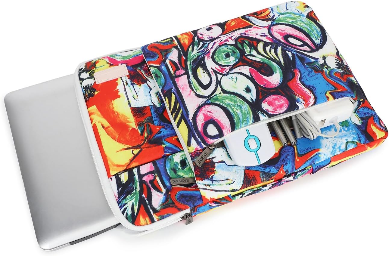 360° Protective Laptop Sleeve Case Bag with 3 Pockets,Handle,Luggage Strap for MacBook Pro 14 inch and 14 inch-14.4 inch Screen Laptop (Graffiti) - Image 2