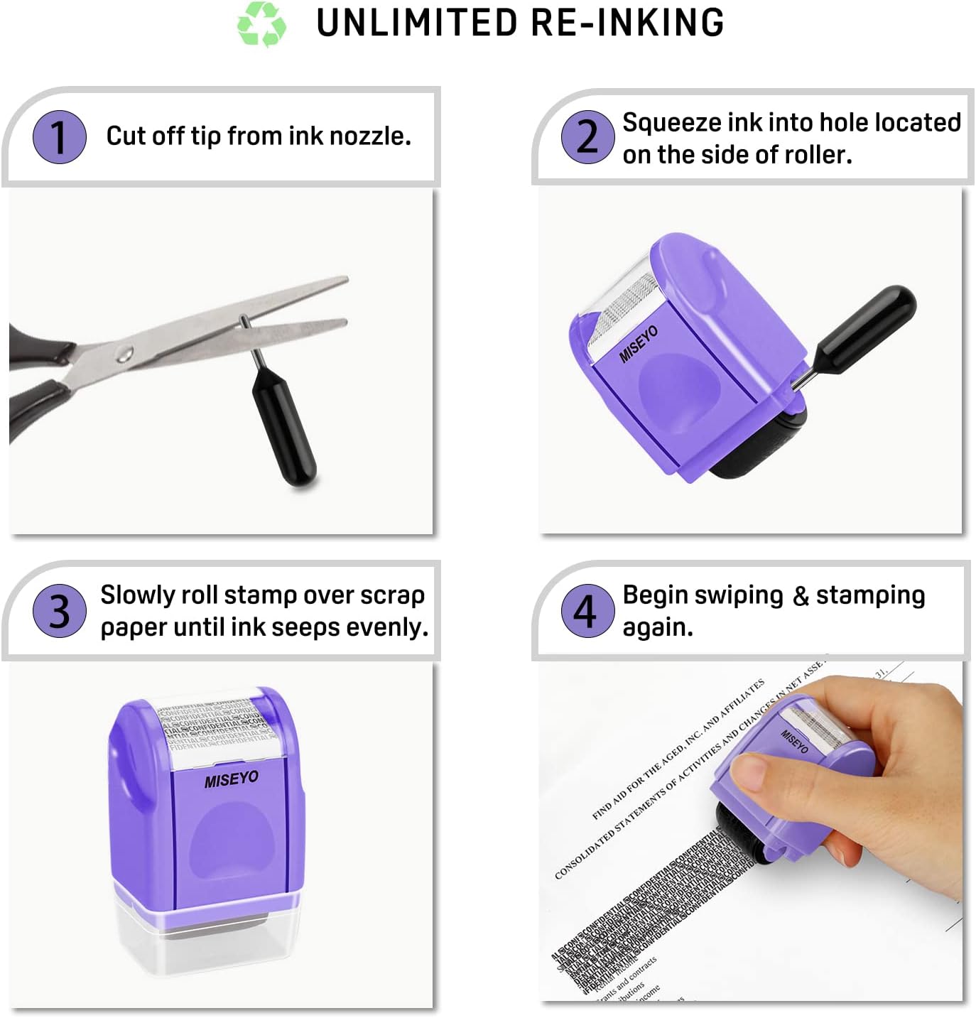 Miseyo Identity Theft Protection Roller Stamps（Purple） for Data Barcode ID Privacy with 3 Pack Refill Ink image 2 of 8 B09SG7FT1R