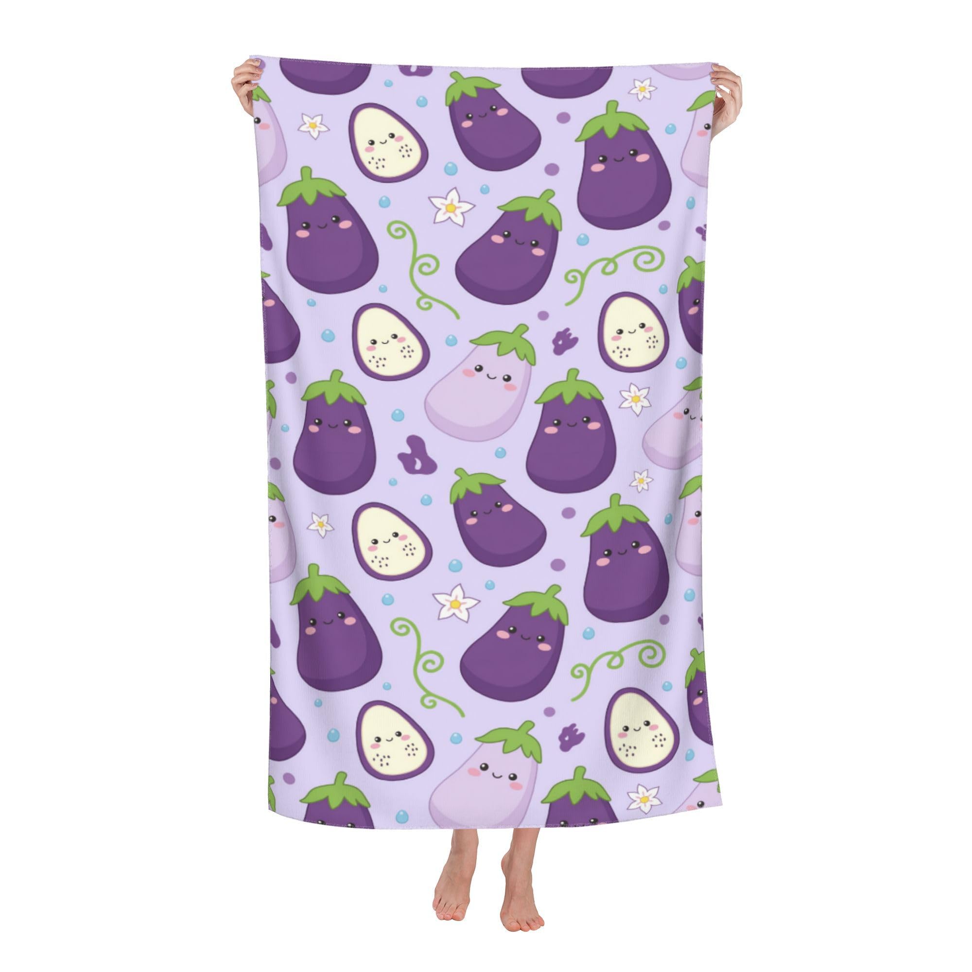 peiyeety Cute Eggplant Soft Bath Towels Absorbent Bathroom Towel for Beach Hotel Gym Spa Shower