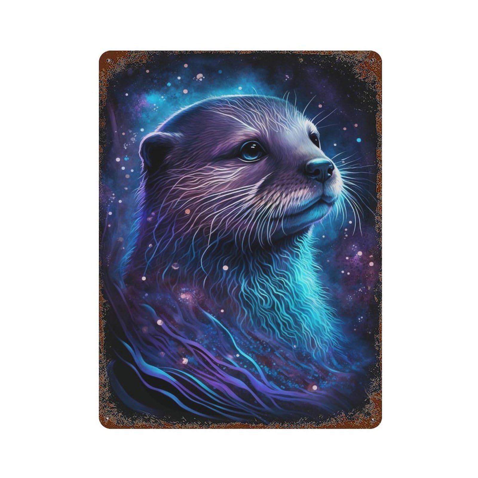 Glowing Otter Art Print Retro Metal Sign 15.7"x11.8", Decorative Metal Wall Art for Basement, Hobby Room And Garage Decor