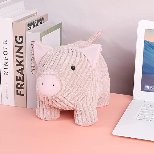 Miniatura 7 de Lindo tope de puerta decorativo para el hogar y la oficina, topes de puerta de piso, protectores de pared pesados de tela con peso animal, cerdo rosa