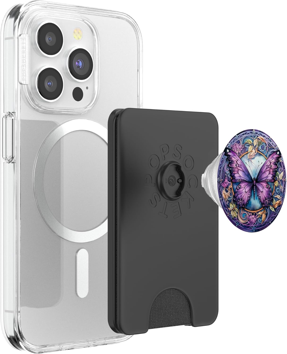 Purple Butterfly PopSockets PopWallet for MagSafe