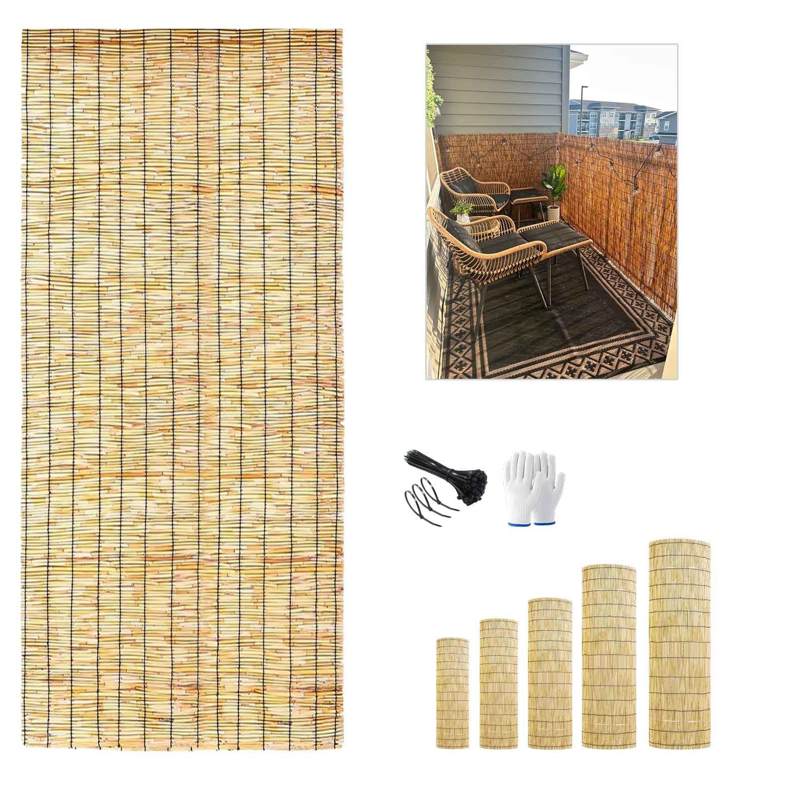 Sichtschutzmatte Garten Bambus Für Balkon Und Terrasse Blickdicht Sichtschutz Zaun Wetterfest Windschutz Schilfrohrmatte Mit Kabelbindern Ohne Bohren 100x500cm 180x300cm(Beige,H80xL950cm)