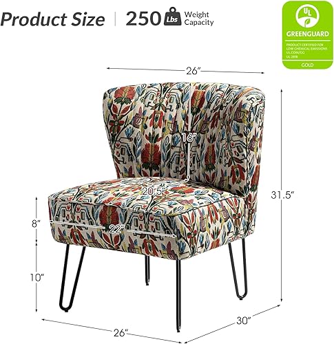 Miniatura 2 de HULALA Home Juego de 2 sillas decorativas con patas de metal, cómoda silla copetuda para sala de estar, tela floral, pequeña silla auxiliar jacquard