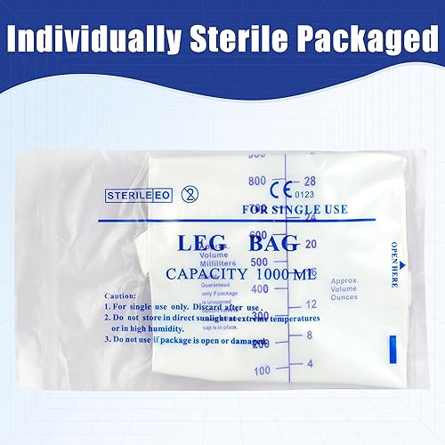 Miniatura 6 de Paquete de 5 bolsas de drenaje urinario de 33.8 fl ozcc bolsa de pierna de catéter, válvula antirreflujo, fácil drenaje volteado, correas elásticas