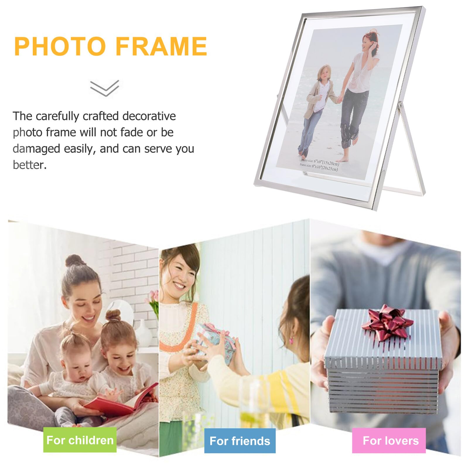 Einfacher Fotorahmen aus Glas mit Silbernem Metallrahmen Eleganter Bilderrahmen zur Fotopräsentation und Heimdekoration Tischbilderrahmen für Bilder und Gemälde