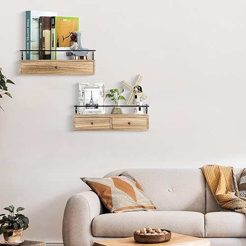 Miniatura 4 de dreampossible Estantes flotantes para almacenamiento en la pared, estante de baño montado en la pared con cajones, juego de 2, estantes de pared de