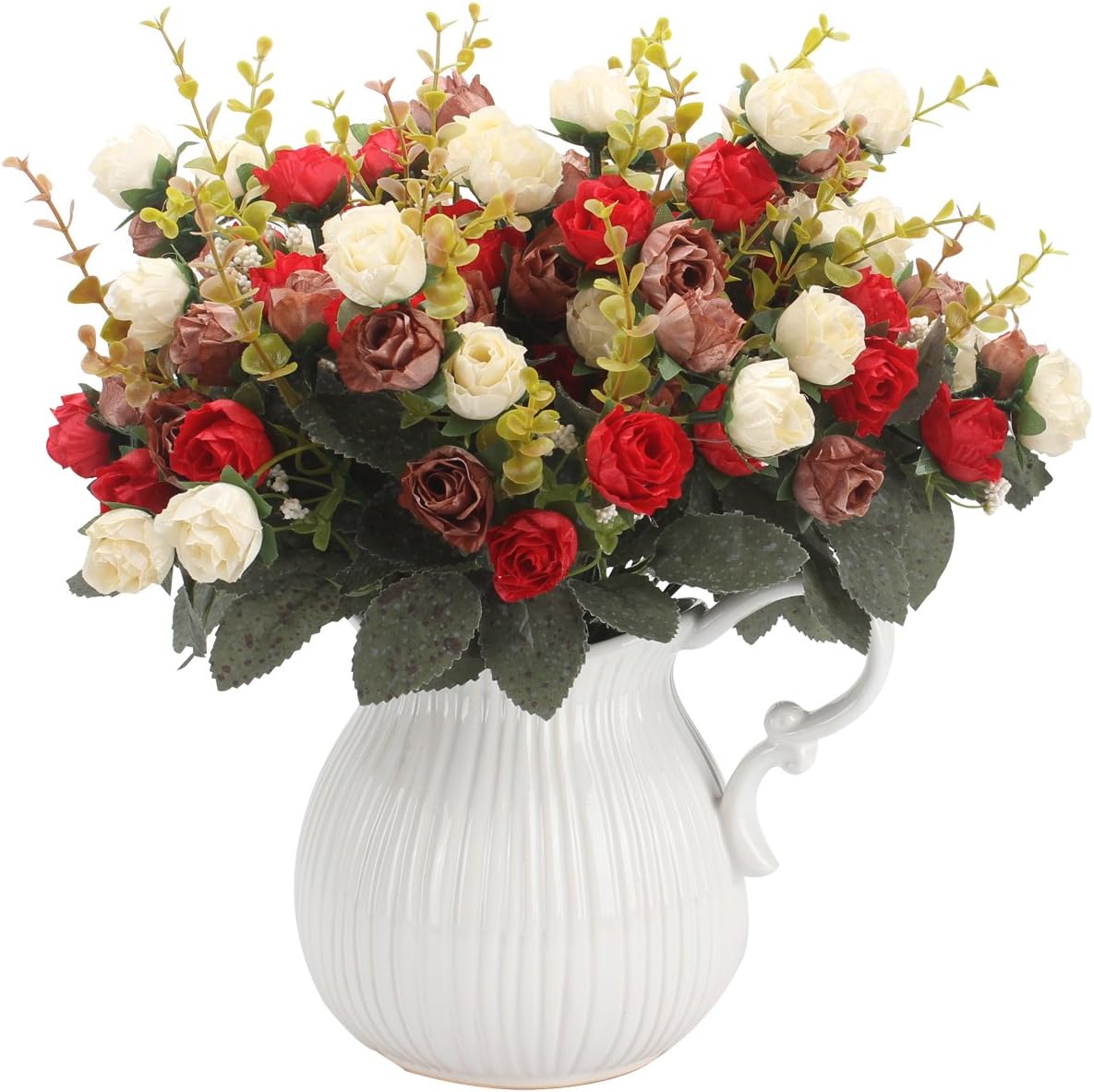 Duovlo 7 Branch 21 Heads Artificial Flowers Bouquet Mini Rose Wedding Home Office Decor,Pack of 4 (Red) - Image 5