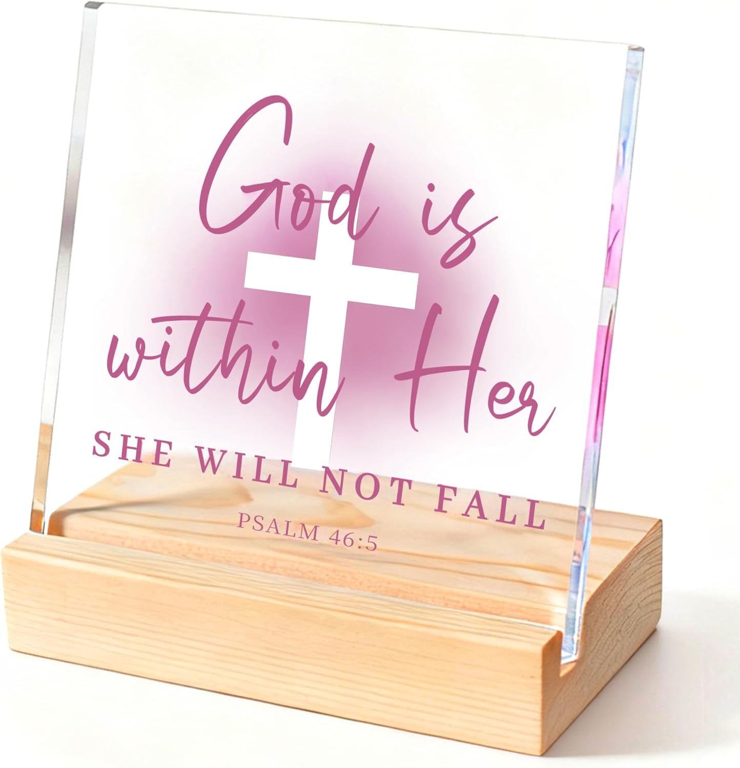 Christian Gifts for Women, Pink Inspirational Acrylic Christian Decor for Women – Christmas Gifts for Friends, Sister, Mom – Religious Room Decor for Home, Office, Dorm