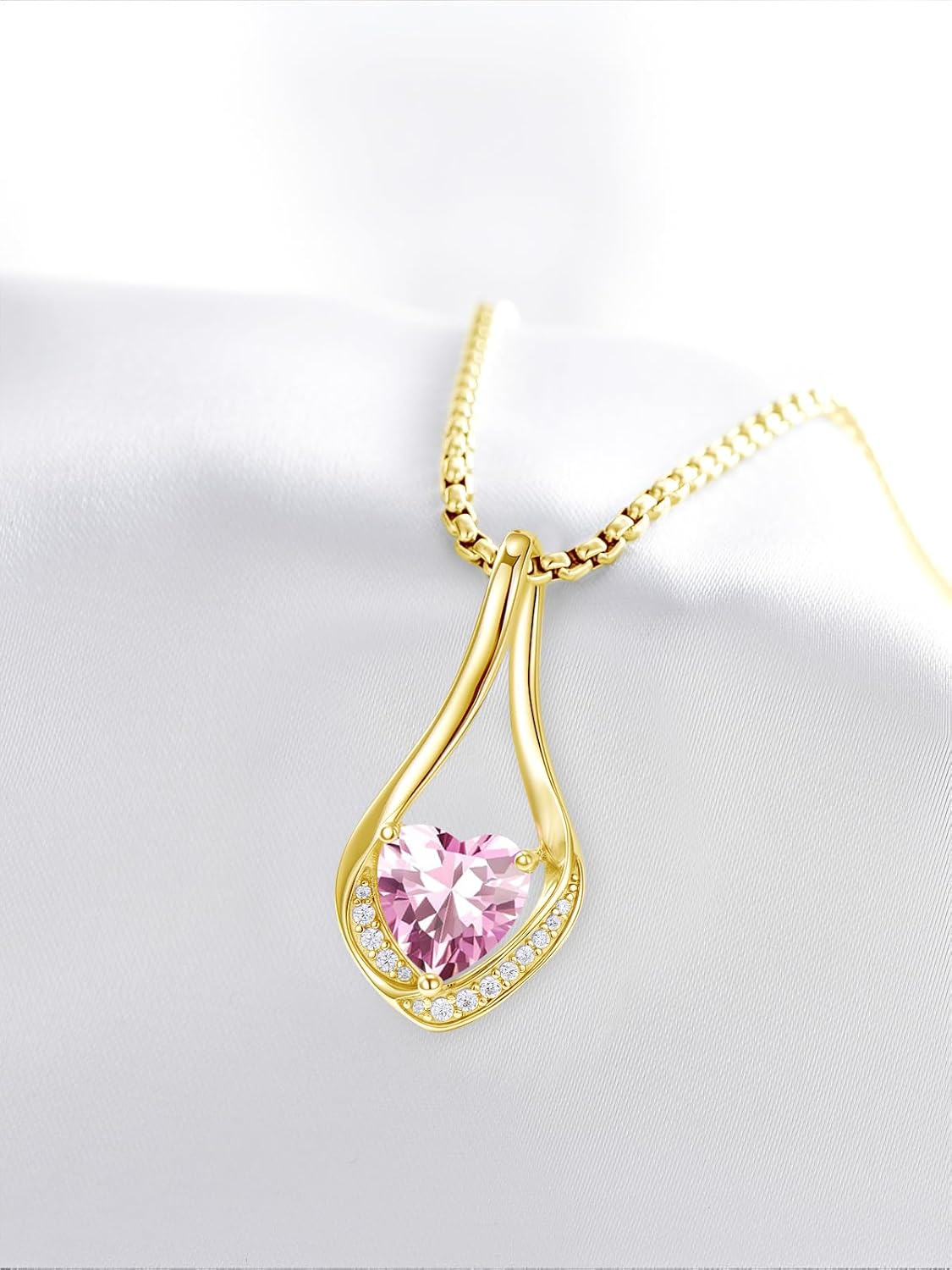 Birthstone Necklaces for Women,18k Yellow/White Gold Plated Forever Love Heart Infinity Pendant Necklace Anniversary Jewelry Christmas Birthday Gifts for Wife Girlfriend Daughter - Image 4