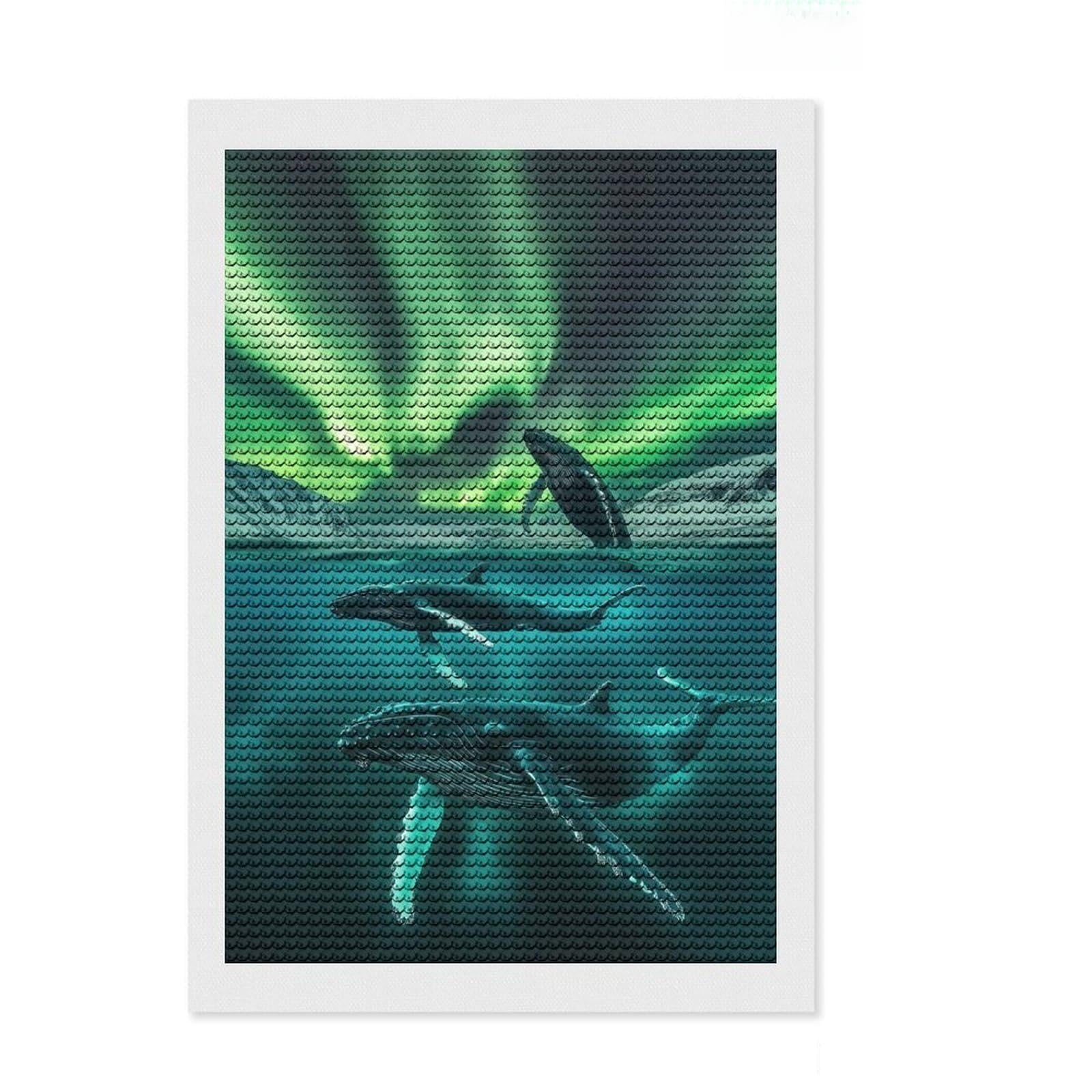 Junmoney Humpback Whales Northern Diamond Style Art Kit 8"x12", Farmhouse Decor, Relaxing DIY, with Tool Kit, Thoughtful Present, DIY