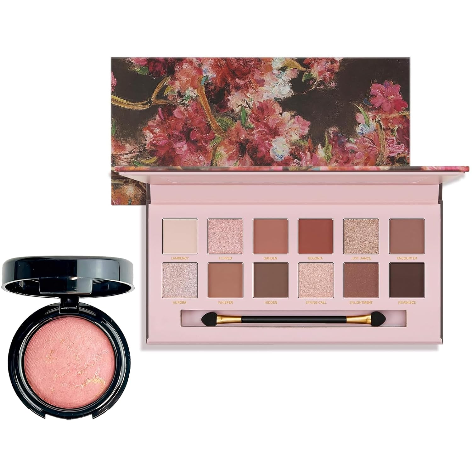 Single Baked Blush + 12Colors Warm Brown Pink Eyeshadow Palette for Women
