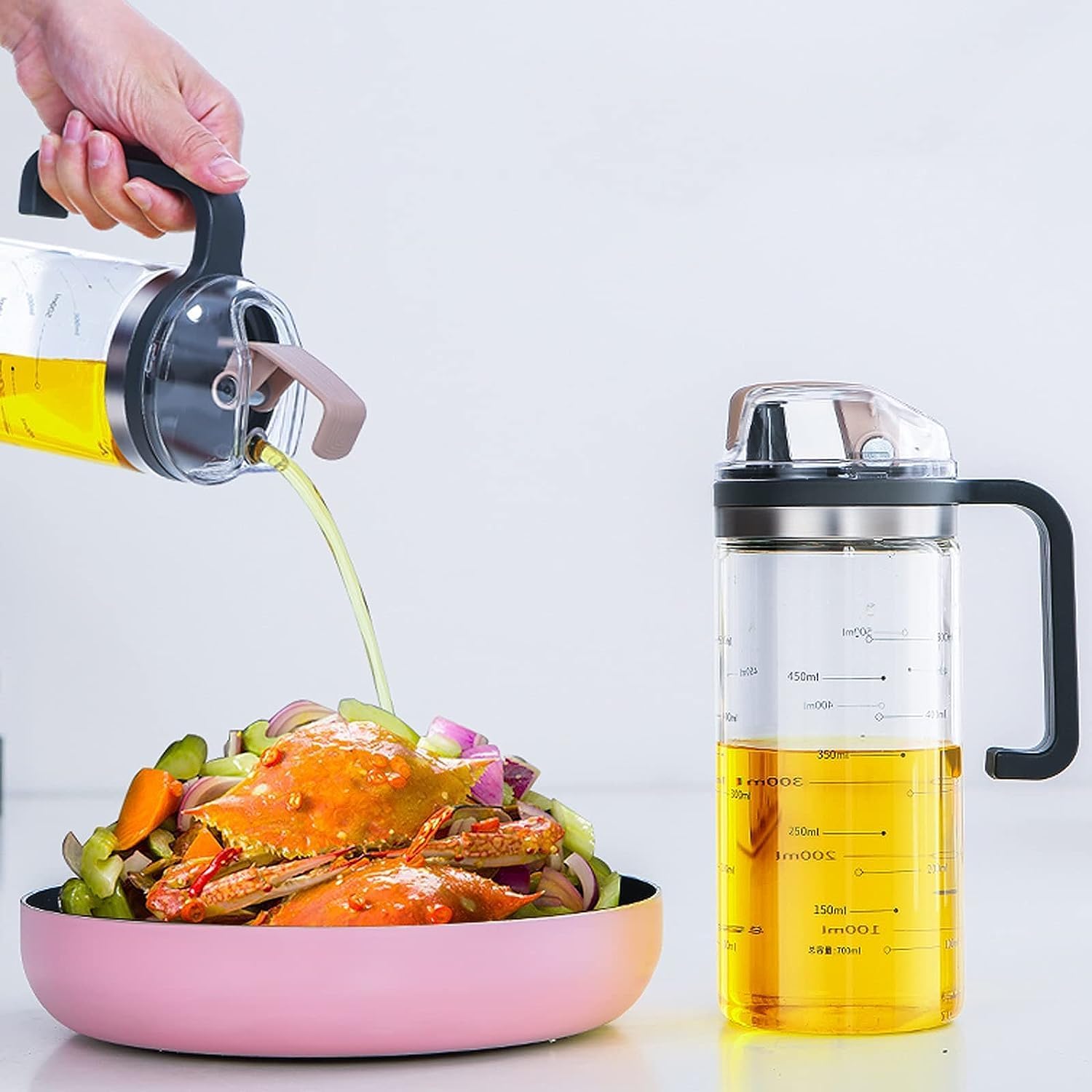 EFARMA Oil Dispenser for Kitchen, Oil Dispenser Borosilicate Glass Oil with Handle Automatic Opening and Closing Oil Bottle Household Kitchen Seasoning (Size : L) (Size : L) (Size : L) (Size : S)