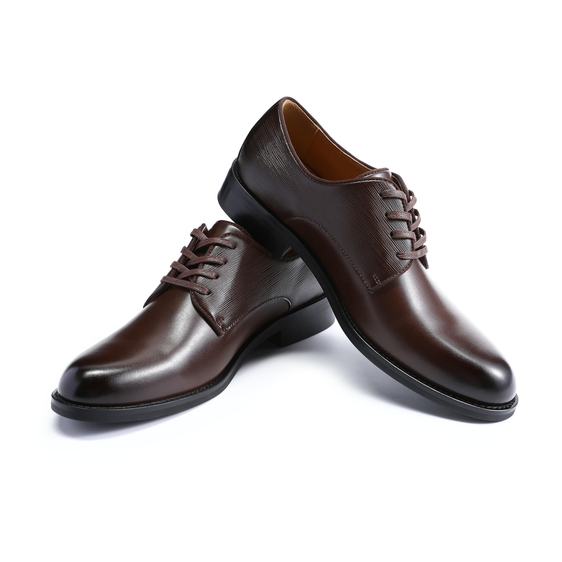 YFFUSHI Zapatos de Piel con Textura Derby para Hombre, con Cordones, Puntera Puntiaguda, de Vestir, sin Cordones