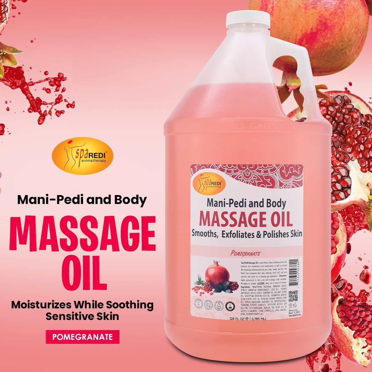 SPA REDI - Massage Oil, Pomegranate, 128 Oz - Professional Full Body Massage Therapy, Made with Almond Oil, Cotton Seed Oil, Sunflower Oil, Avocado Oil, Essential Oils and Vitamin E - Image 2