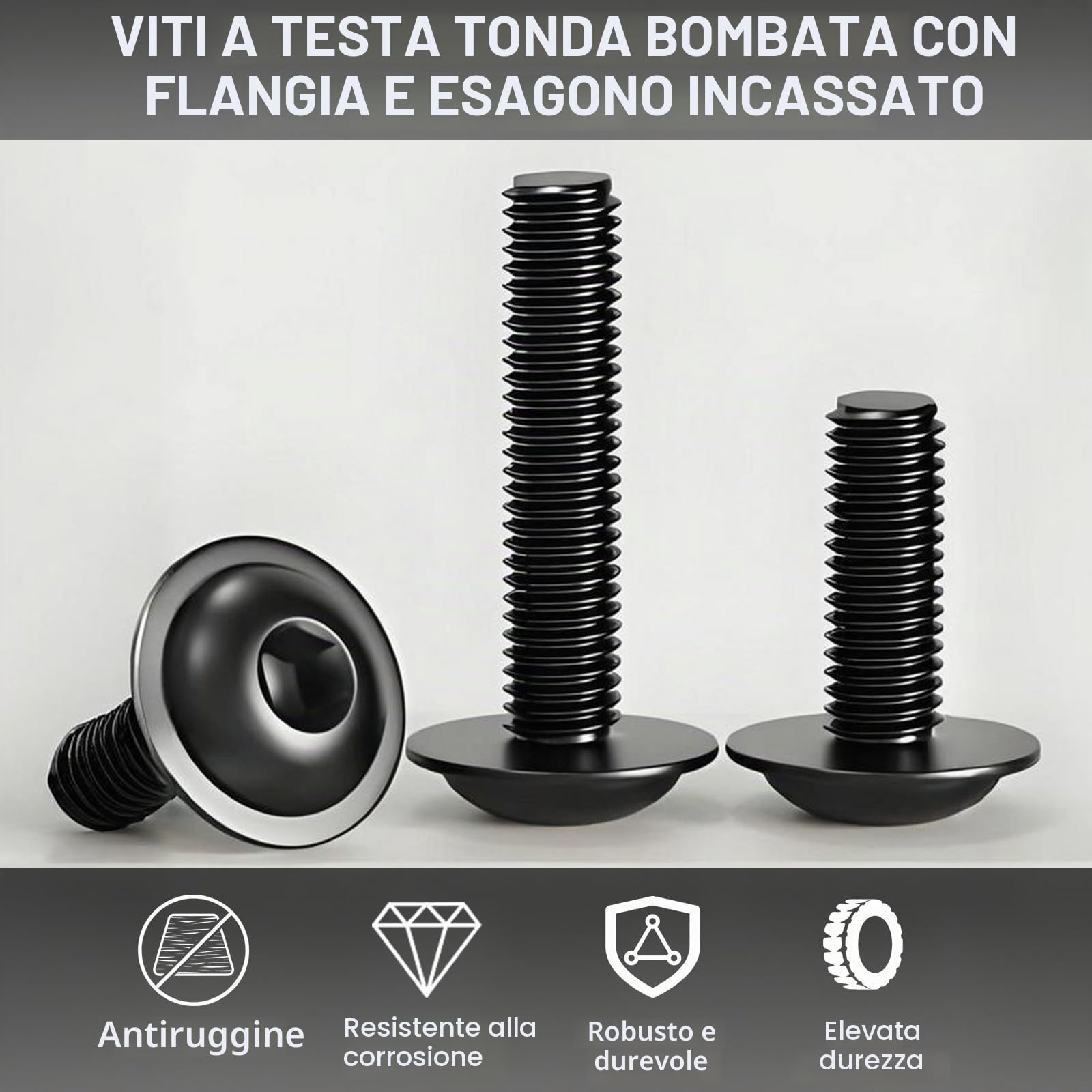 10 Pezzi Viti a Testa Bombata con Esagono Incassato M5x12 mm, Acciaio Inossidabile A2 V2A Ossido Nero, Set di Bulloni con Dadi Esagonali e Rondelle Elastiche