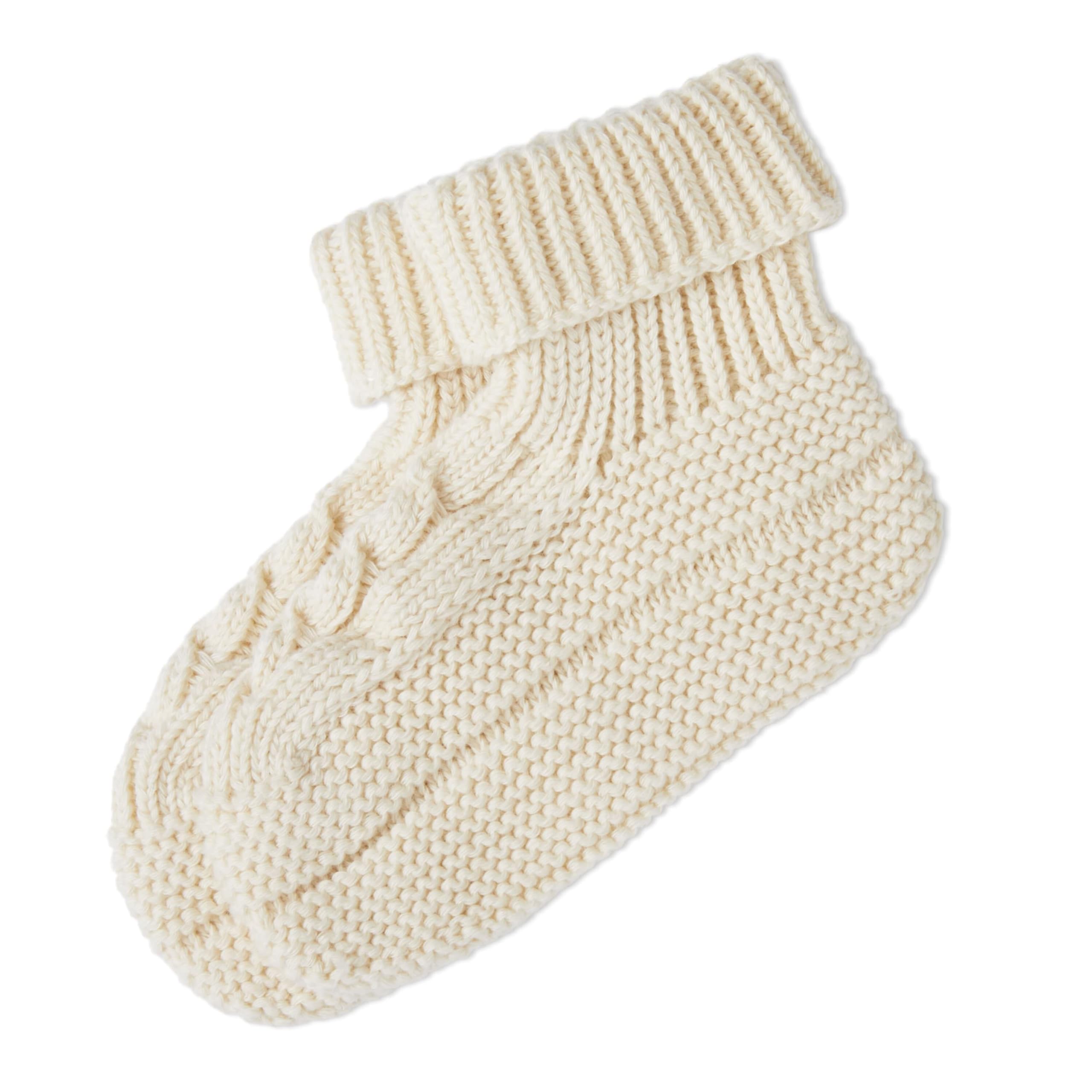 POLO RALPH LAUREN Boy's Baby's Bootie with Cable-1 Pair Pack-Soft Cotton Comfort, Ivory, 0-6 Months