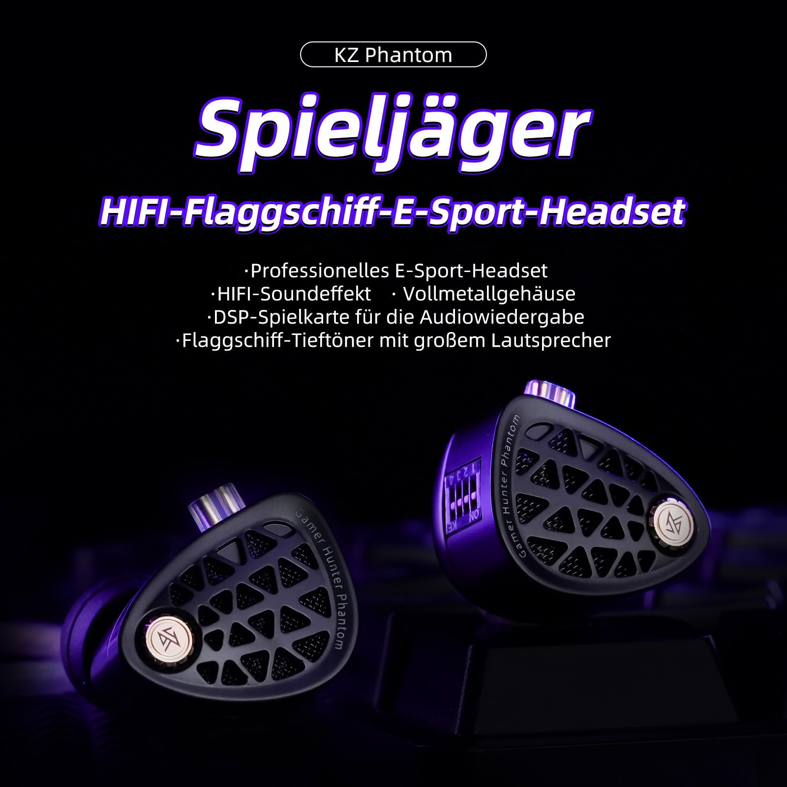 KZA COUSTICS KZ Phantom słuchawki douszne do gier, przewodowe słuchawki douszne IEM z całkowicie metalową obudową, czysty dźwięk i głęboki bas, bezpieczne dopasowanie dla audiofilów i graczy