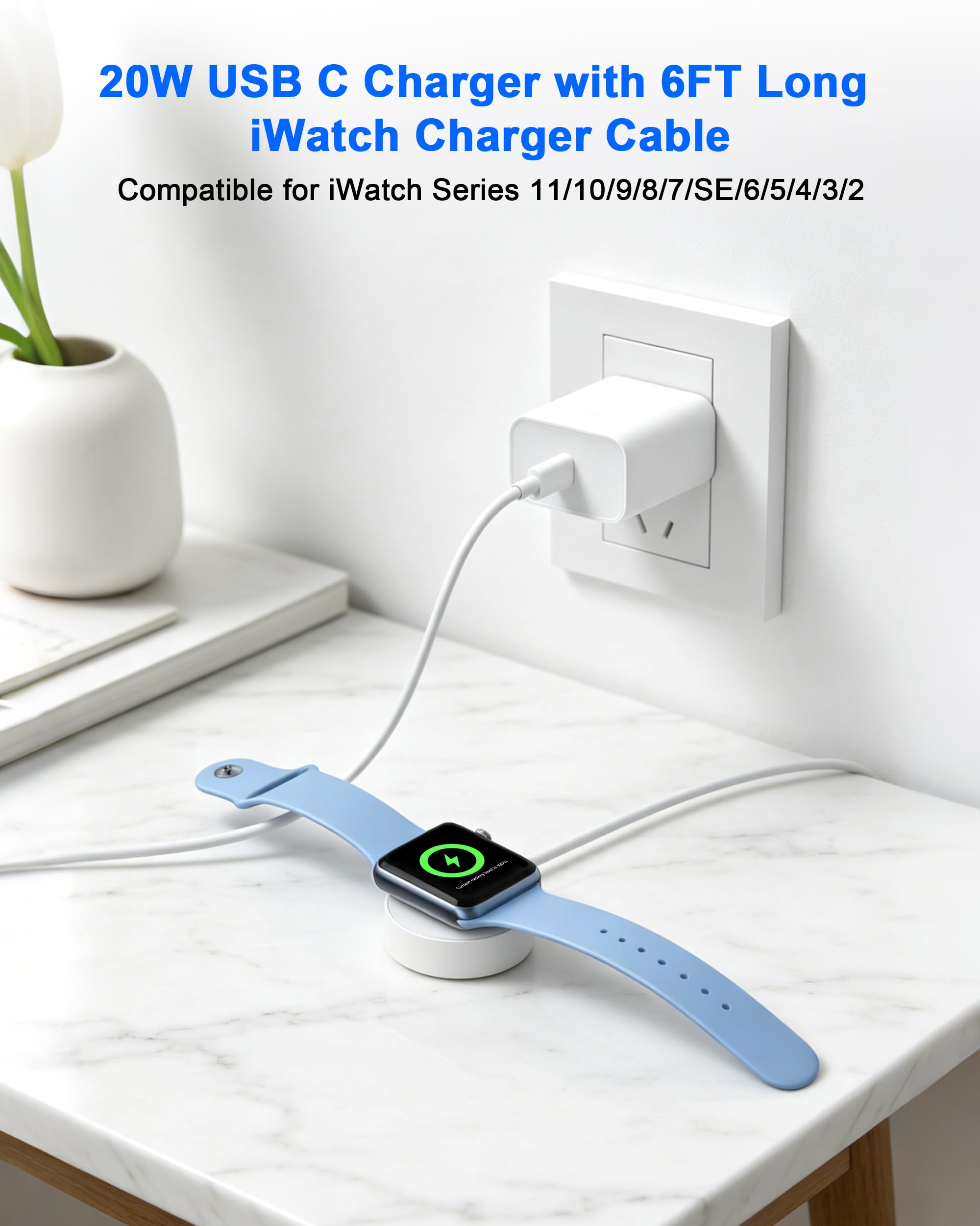 Cargador de Apple Watch de Carga rápida, Cable de Carga magnético USB C de