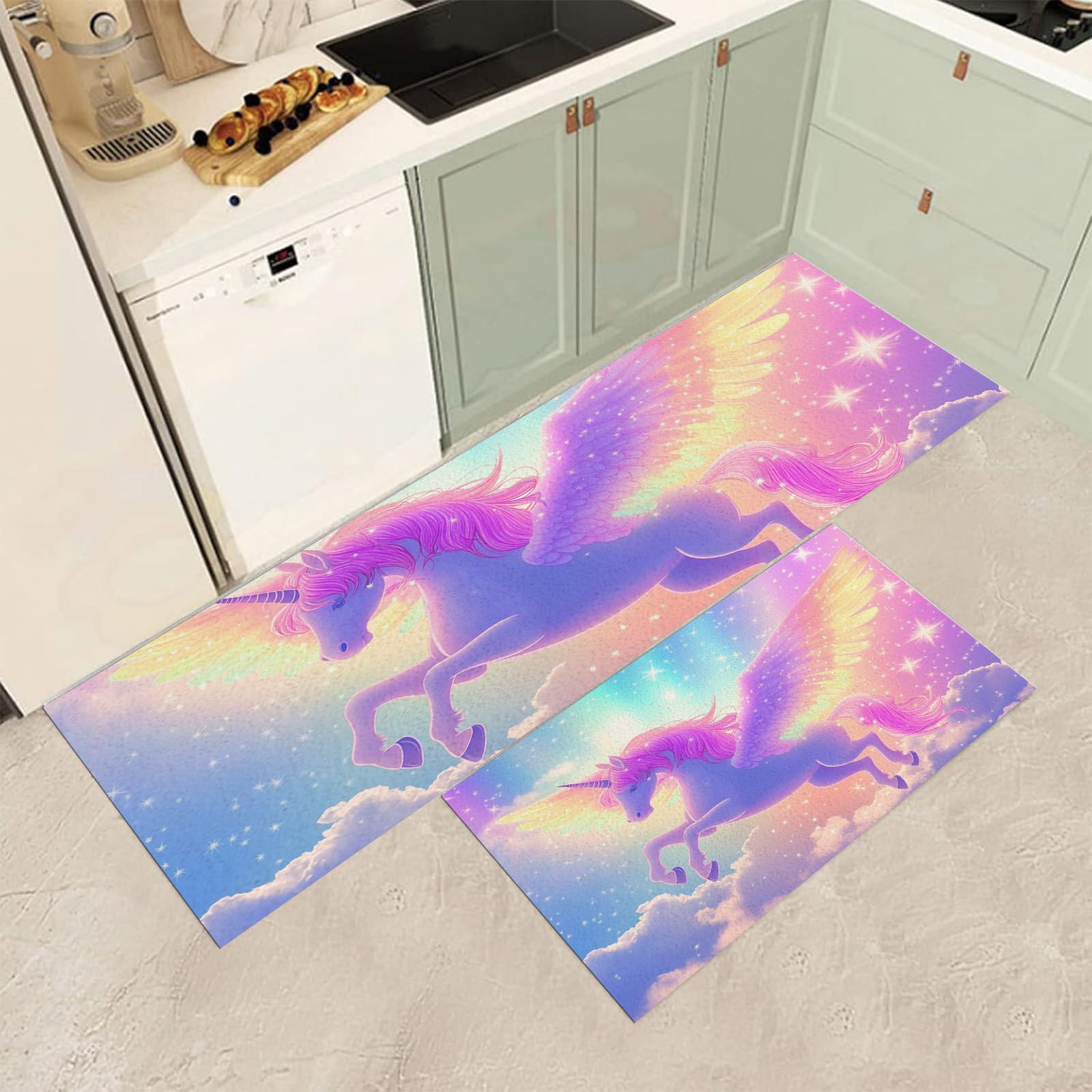 Tapis de cuisine lavable pour sol antidérapant lot de 2 pièces long motif