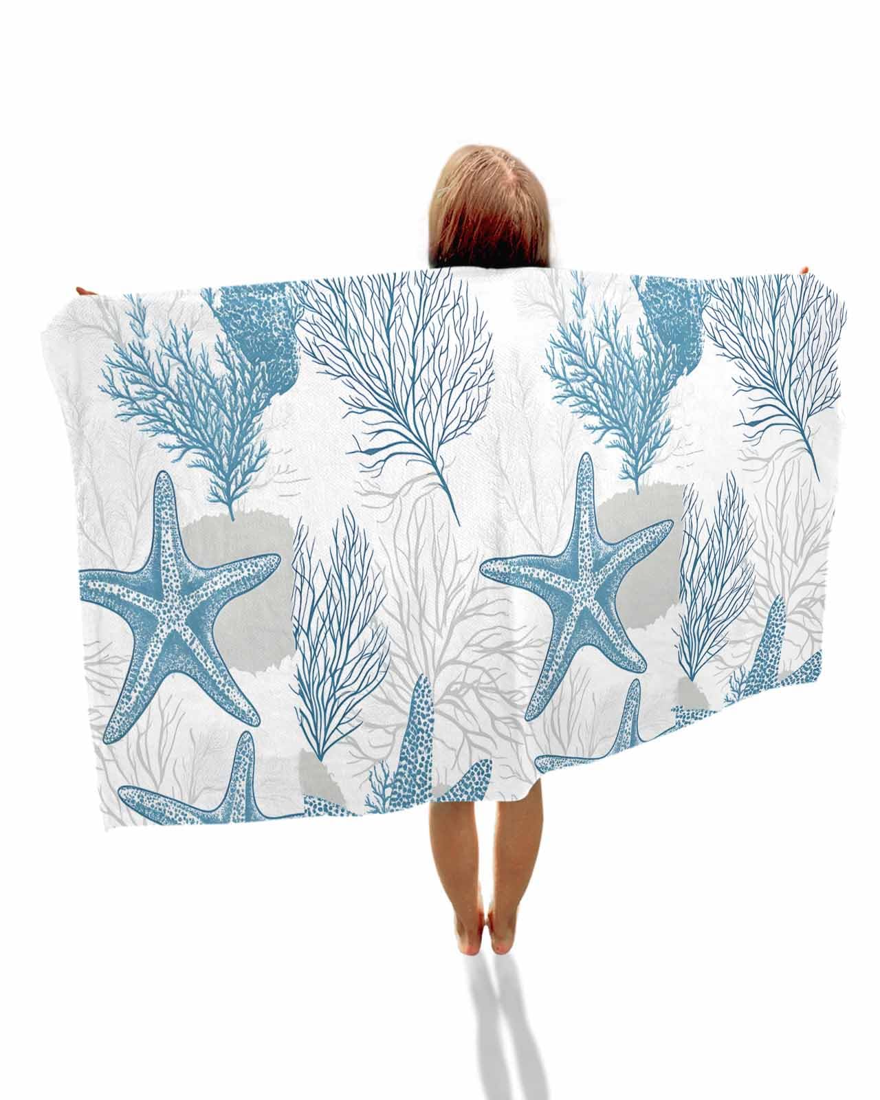 Roses Garden Microfiber Beach Towel Ocean Starfish Coral Blue Gray Absorbent Quick Dry Beach Towels for Women Adults Sand Proof Travel Pool Swimming